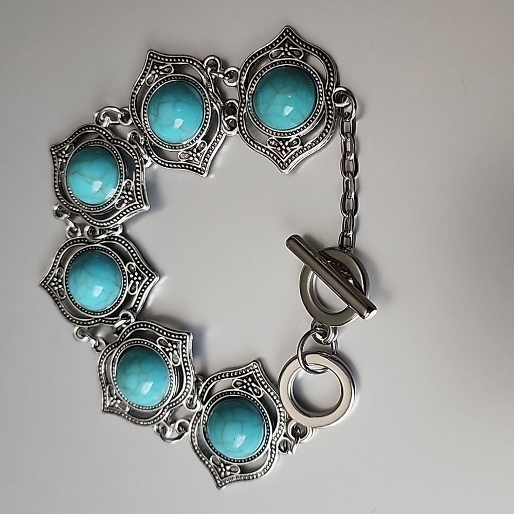 Boho Bracelet  Similulated Turquoise - Picture 3 of 4